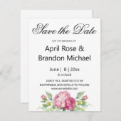 Waterverf roze bloemen pioen rozen SAVE THE DATE (Voorkant / Achterkant)