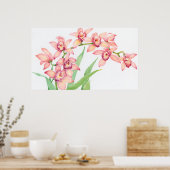 Waterverf Roze bloemen Poster (Keuken)