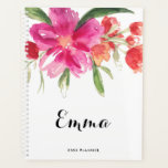 Waterverf Roze Bloemen Posy Gepersonaliseerde Plan Planner<br><div class="desc">bloemplanner met grillige waterverf-illustraties van hete roze posy. Deze vrouwelijke en grillige planner zal perfect zijn als een geschenk.</div>