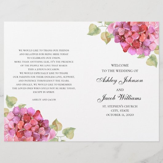 Waterverf roze bloemen programma. Floral bruiloft (Voorkant)