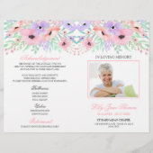 Waterverf roze bloemen - Programma van de begrafen Flyer (Voorkant)