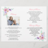 Waterverf roze bloemen - Programma van de begrafen Flyer (Achterkant)