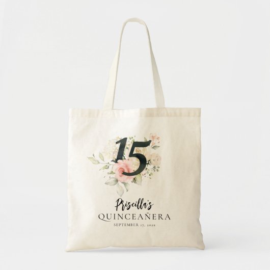 Waterverf Roze Bloemen Quinceanera 15e Verjaardag Tote Bag (Voorkant)