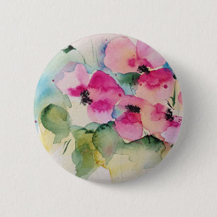 Waterverf Roze Bloemen Ronde Button 5,7 Cm