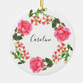 Waterverf Roze bloemen - Ronde cirkel Keramisch Ornament (Voorkant)