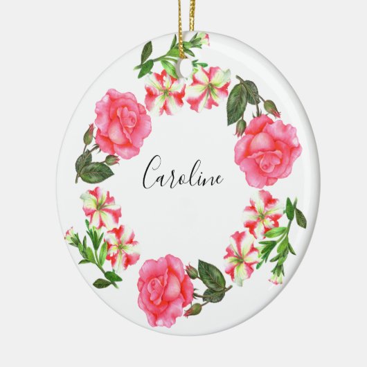 Waterverf Roze bloemen - Ronde cirkel Keramisch Ornament (Links)