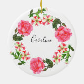 Waterverf Roze bloemen - Ronde cirkel Keramisch Ornament (Achterkant)