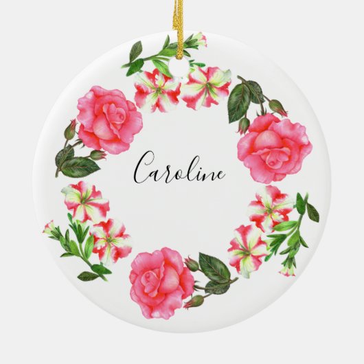 Waterverf Roze bloemen - Ronde cirkel Keramisch Ornament (Achterkant)