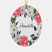 Waterverf Roze bloemen - Ronde cirkel Keramisch Ornament (Rechts)