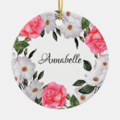 Waterverf Roze bloemen - Ronde cirkel Keramisch Ornament (Voorkant)