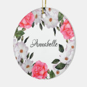 Waterverf Roze bloemen - Ronde cirkel Keramisch Ornament (Links)