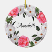 Waterverf Roze bloemen - Ronde cirkel Keramisch Ornament (Achterkant)