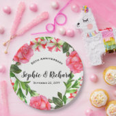 Waterverf Roze bloemen - Ronde cirkel Papieren Bordje (Feest)