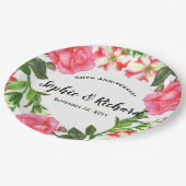 Waterverf Roze bloemen - Ronde cirkel Papieren Bordje (Gekanteld)