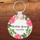 Waterverf Roze bloemen - Ronde cirkel Sleutelhanger (Voorkant)