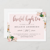 Waterverf Roze Bloemen Roos Goud Bruids High Tea Uitnodiging Briefkaart (Voorkant / Achterkant)