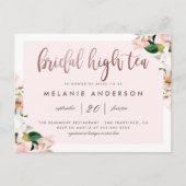 Waterverf Roze Bloemen Roos Goud Bruids High Tea Uitnodiging Briefkaart (Voorkant)