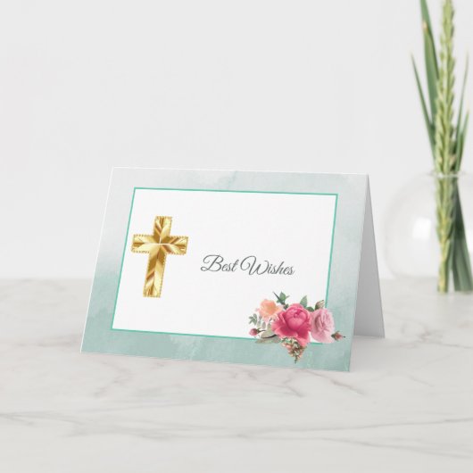 Waterverf Roze Bloemen Rose Boeket Bevestiging Kaart (Voorkant)