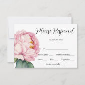 Waterverf roze bloemen roze pioenen rozen bruiloft RSVP kaartje (Voorkant)