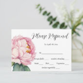 Waterverf roze bloemen roze pioenen rozen bruiloft RSVP kaartje (Staand voorkant)
