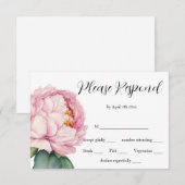 Waterverf roze bloemen roze pioenen rozen bruiloft RSVP kaartje (Voorkant / Achterkant)