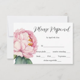 Waterverf roze bloemen roze pioenen rozen bruiloft RSVP kaartje