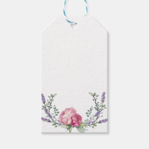 Waterverf roze bloemen roze pioenrozen roze rozen cadeaulabel
