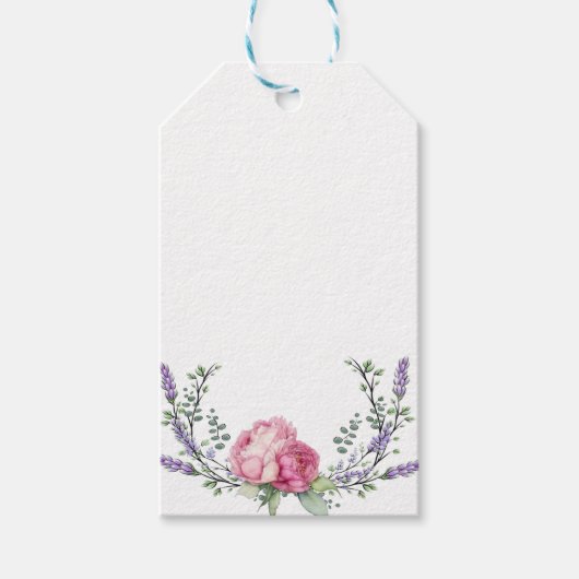 Waterverf roze bloemen roze pioenrozen roze rozen cadeaulabel (Voorkant)