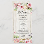 Waterverf Roze bloemen Rustisch hout Menu (Voorkant / Achterkant)
