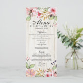 Waterverf Roze bloemen Rustisch hout Menu (Staand voorkant)