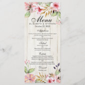 Waterverf Roze bloemen Rustisch hout Menu (Voorkant)