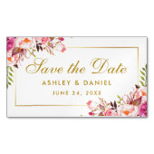 Waterverf Roze Bloemen Save The Date Mini Magnet Magnetisch Visitekaartje (Voorkant)