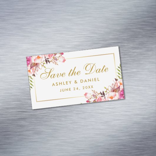 Waterverf Roze Bloemen Save The Date Mini Magnet Magnetisch Visitekaartje (Voorbeeld)