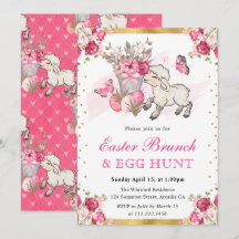 Waterverf Roze Bloemen Schattig Lammetje Paasbrunc