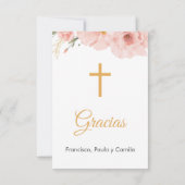 Waterverf Roze Bloemen Schattige Eerste Communie Bedankkaart (Achterkant)