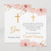 Waterverf Roze Bloemen Schattige Eerste Communie Bedankkaart (Voorkant / Achterkant)