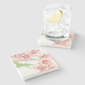 Waterverf Roze bloemen Stenen Onderzetter (Zijkant)