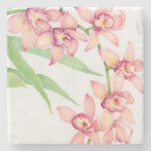 Waterverf Roze bloemen Stenen Onderzetter (Voorkant)