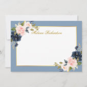 Waterverf Roze Bloemen Stoffig Blauw - Kies maat - Notitiekaartje (Voorkant)