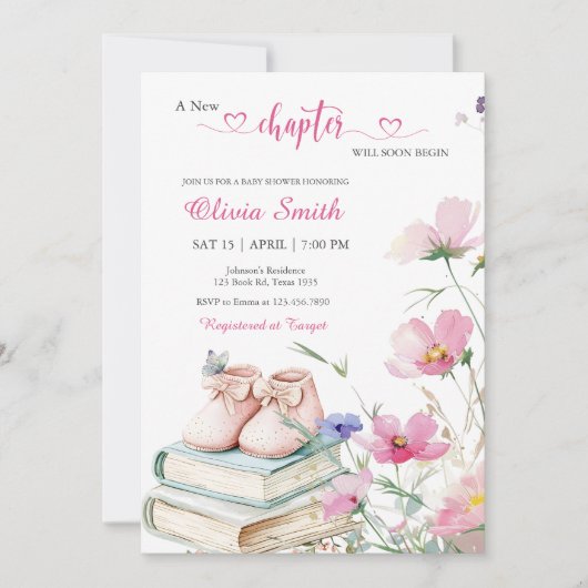 Waterverf Roze Bloemen Storybook Baby shower Kaart (Voorkant)