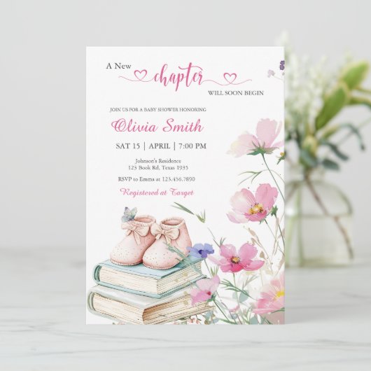 Waterverf Roze Bloemen Storybook Baby shower Kaart (Staand voorkant)