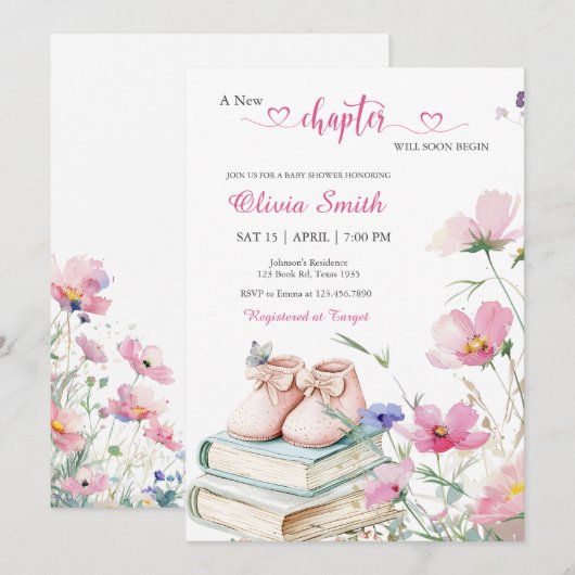 Waterverf Roze Bloemen Storybook Baby shower Kaart (Voorkant / Achterkant)