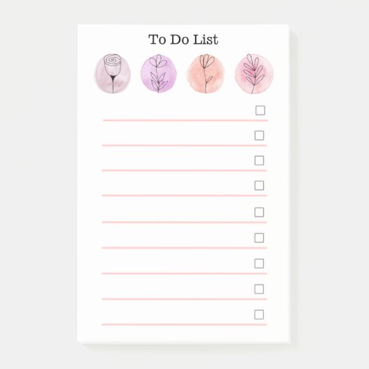 Waterverf Roze Bloemen Te Doen Lijst Post-it® Notes (Voorkant)