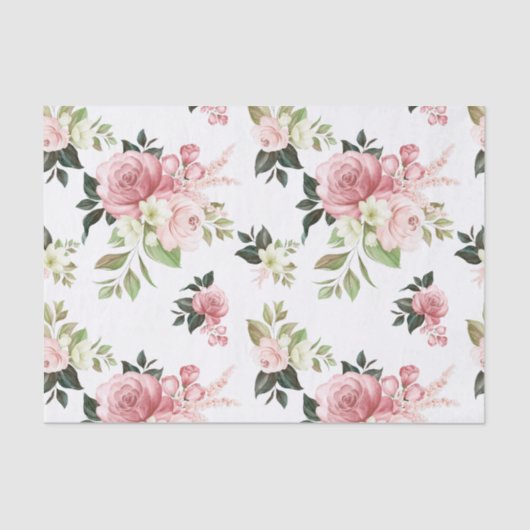 Waterverf Roze Bloemen Tissue Papier (Voorkant)