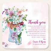 Waterverf Roze Bloemen Trouwen Bedankt Bericht Kartonnen Onderzetters (Voorkant)