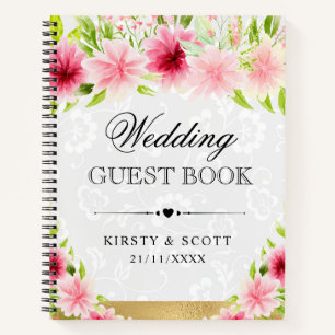 Waterverf Roze Bloemen Trouwgastenboek Notitieboek