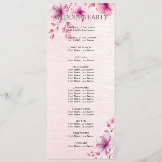 Waterverf Roze Bloemen Trouwprogramma Programmakaart (Achterkant)
