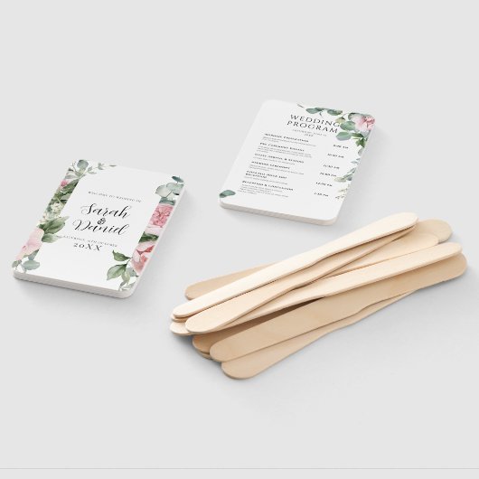 Waterverf Roze Bloemen Trouwprogramma's Handwaaier (Niet-gemonteerd)