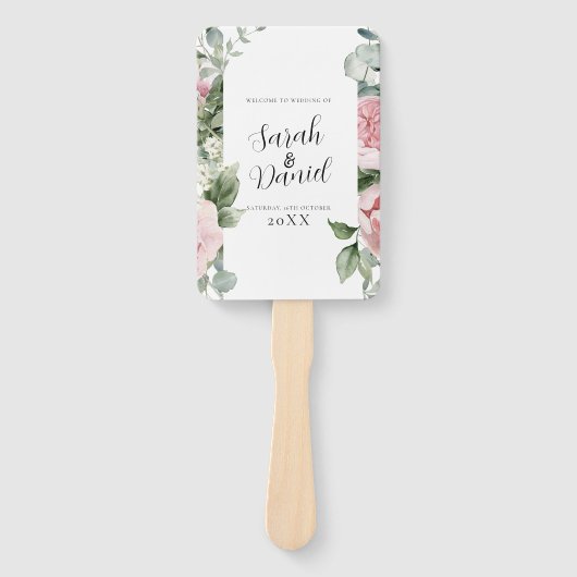 Waterverf Roze Bloemen Trouwprogramma's Handwaaier (Voorkant)