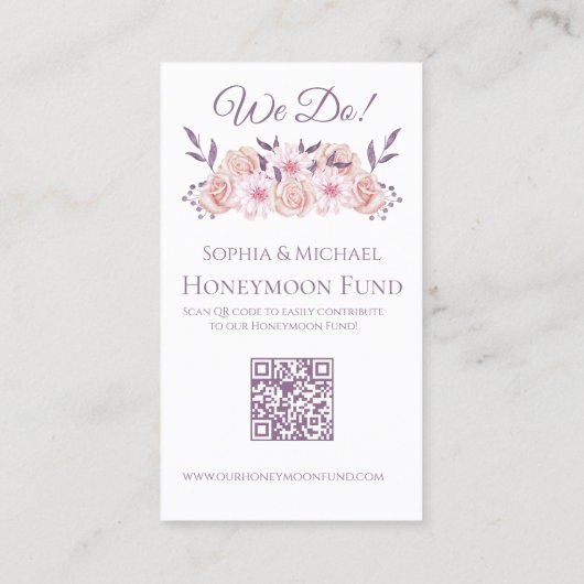 Waterverf Roze Bloemen-Trouwringen-Registry- Visitekaartje (Achterkant)